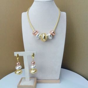 Three tone 18k gold plated jewelry set